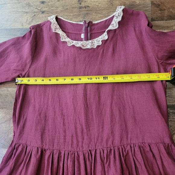 Len.Ok 100% Linen Purple 3/4 Sleeve Collared Lace Detail Knee Length Dress - Picture 5 of 8